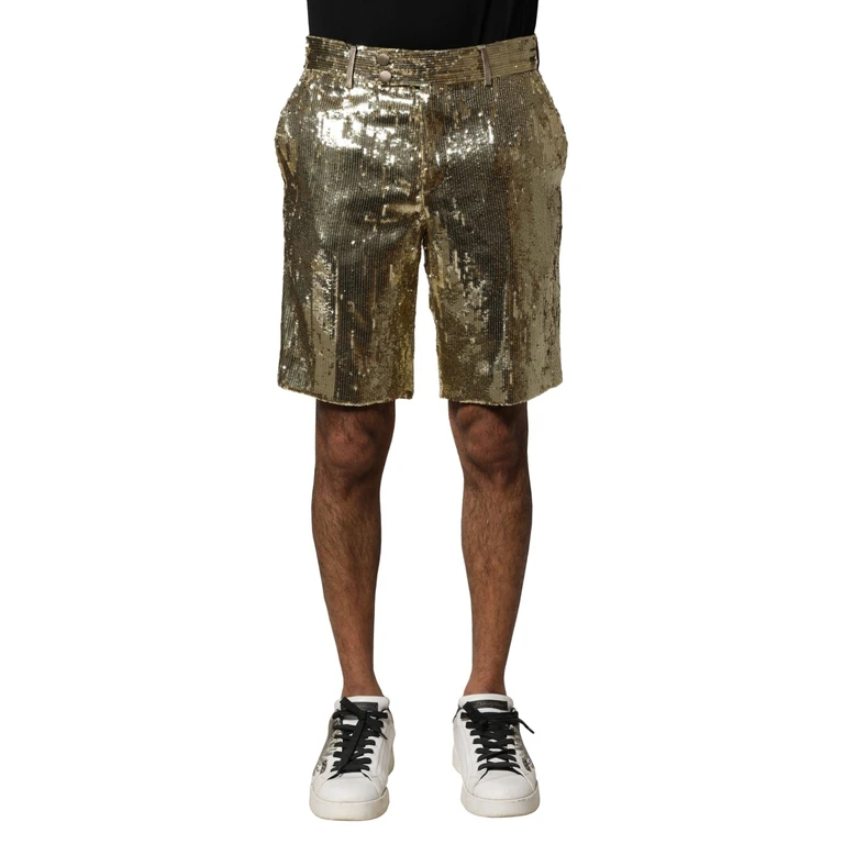 Dolce & Gabbana Gold Sequin Polyester Embellished Bermuda Shorts - Men