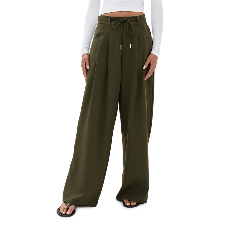 Lioness Slouched Tie Up Pants Army Green M