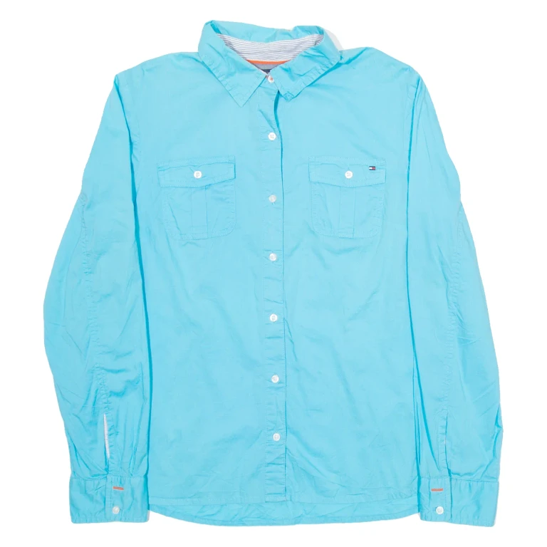 TOMMY HILFIGER Womens Plain Shirt Blue Long Sleeve L