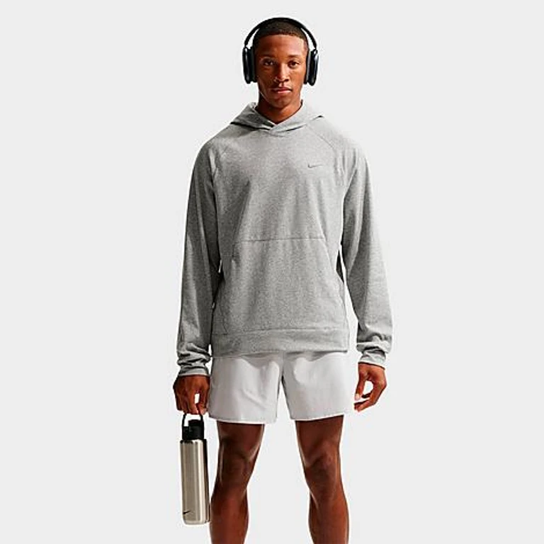 Nike Men's Primary NanoKnit Dri-FIT UV Protection Pullover Training Hoodie in Smoke Grey/Heather/Smoke Grey Size: XS