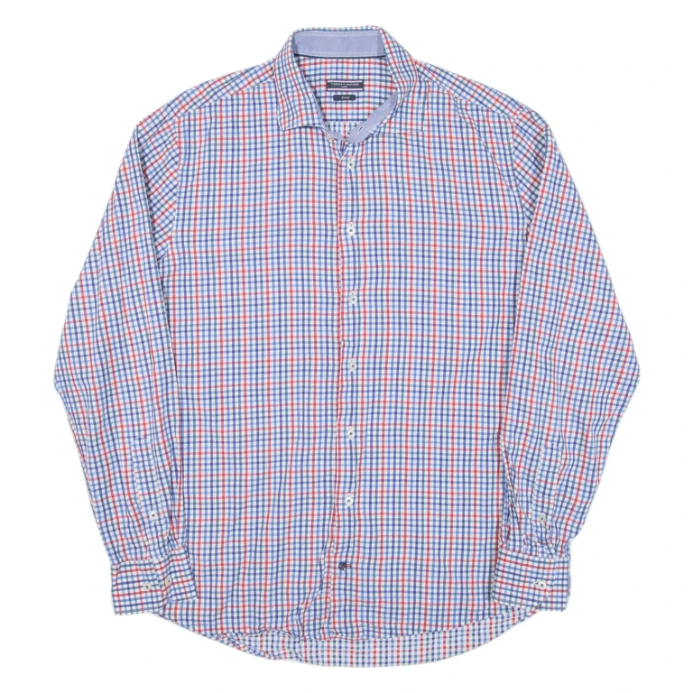 TOMMY HILFIGER Fitted Mens Shirt Blue Check Long Sleeve L
