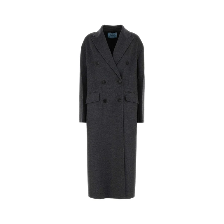 Prada Dark Grey Wool Blend Coat Ardesia Wswv Cappotti - Women