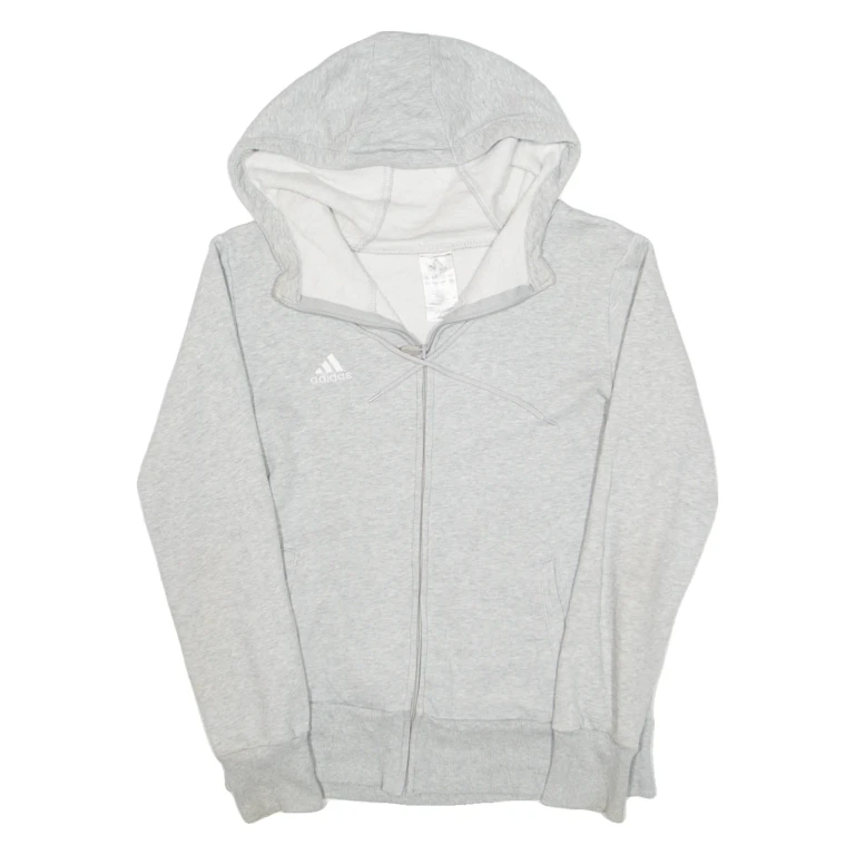 ADIDAS Womens Grey Hoodie Full Zip UK 8