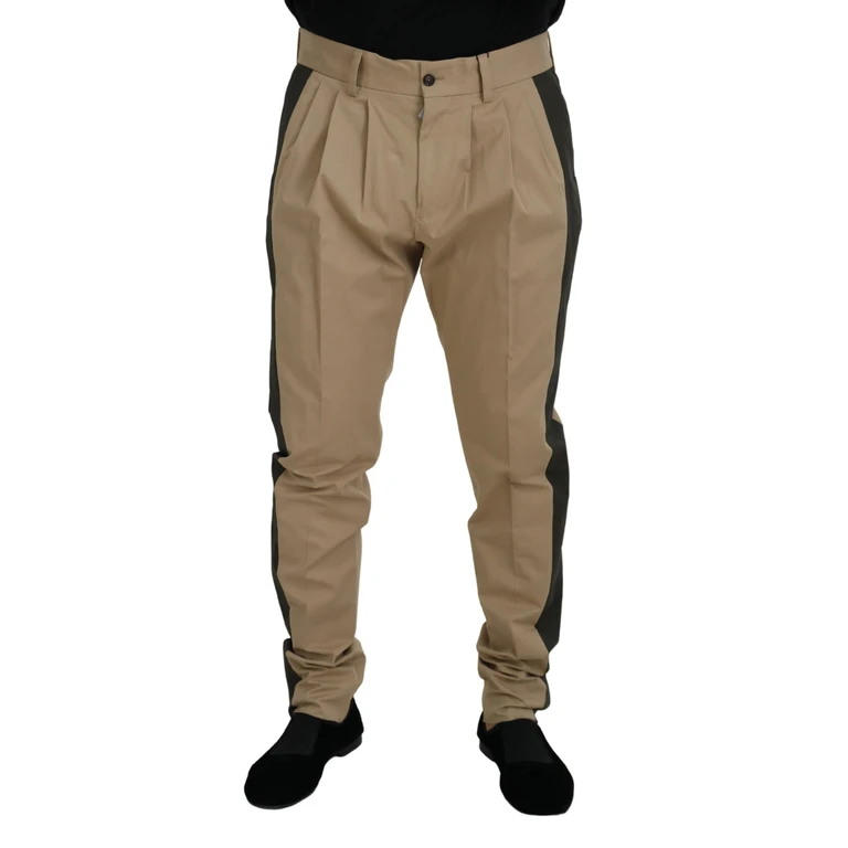 Dolce & Gabbana Brown Black Cotton Chino Men Pants And Elastane - Men