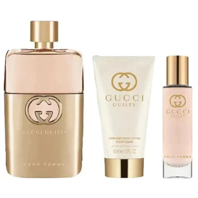 Guilty 3 Piece Hardbox Gift Set for Women (3 Ounce Eau de Parfum Spray + 1.6 Ounce Perfumed Body Lotion + 0.5 Ounce Eau de Parfum Travel Spray)