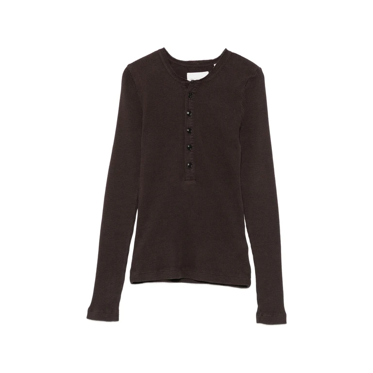 Drea Waffle-knit Henley Top