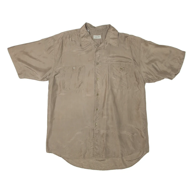 HAPPY LIFE Mens Plain Shirt Beige L