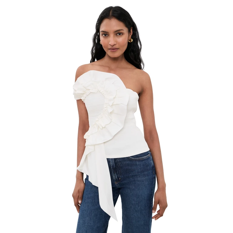 FARM Rio Smocked Strapless Top White M