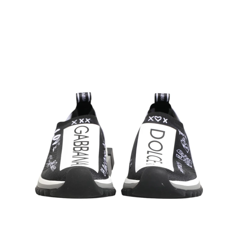 Dolce & Gabbana Black White Sorrento Low Top Sneakers Shoes Black/white Polyester Nylon Elastane - Women