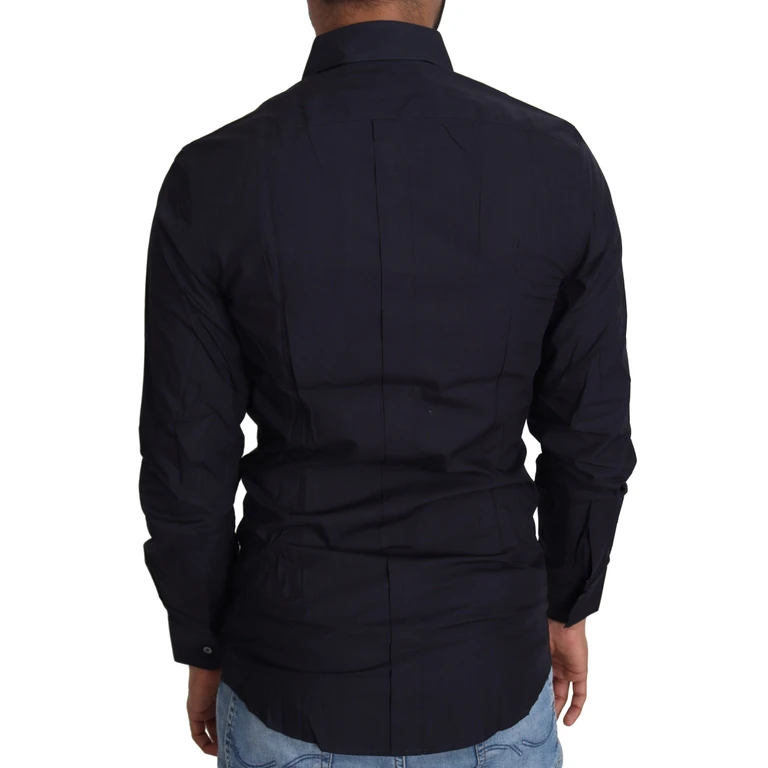 Dolce & Gabbana Navy Blue Cotton Formal Dress Shirt Black - Men