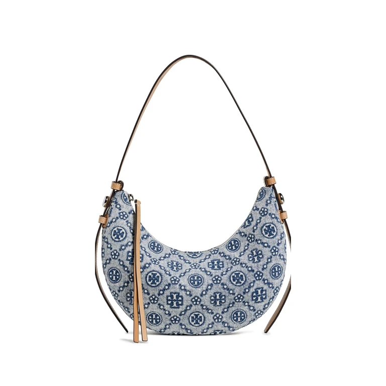 Tory Burch Romy Denim Half Moon Bag Powder Blue One Size