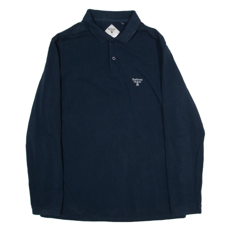 BARBOUR Mens Polo Shirt Blue 80s Long Sleeve XL