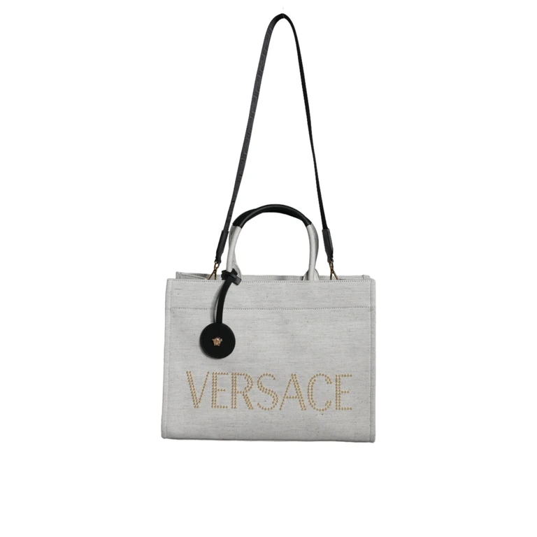 Versace White Top Handle Canvas Leather Logo Crossbody Tote Bag Black/white - Women