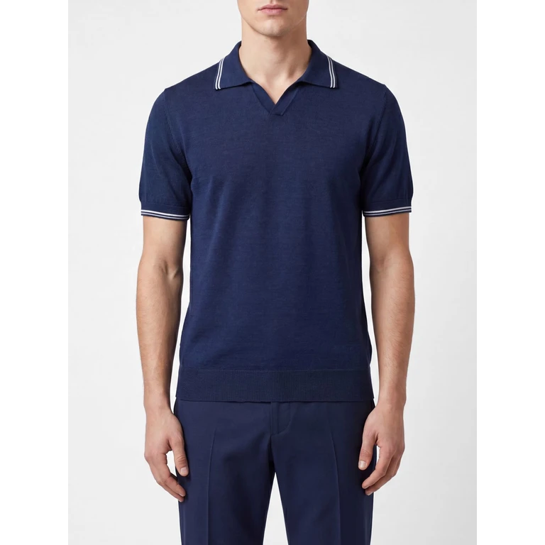 Short-Sleeved Knit Polo in Cashmere and Silk with Contrast Trims (MU005719T0019)