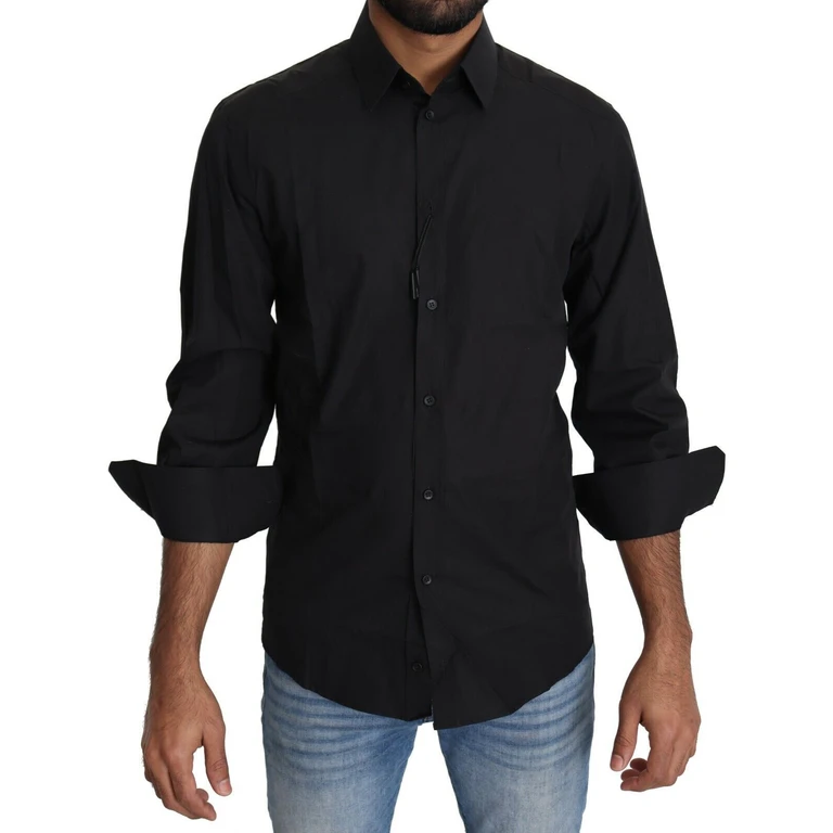 Dolce & Gabbana Black Cotton Formal Dress Men Top Shirt - Men