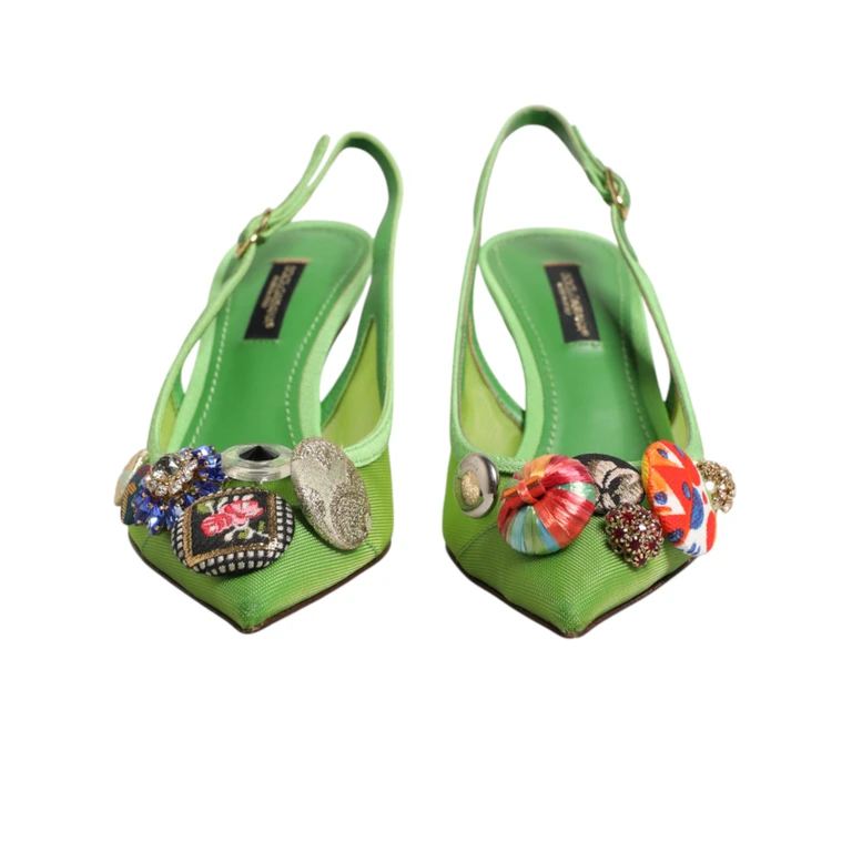 Dolce & Gabbana Green Embellished Heels Slingbacks Shoes Pa+vi+goat - Women