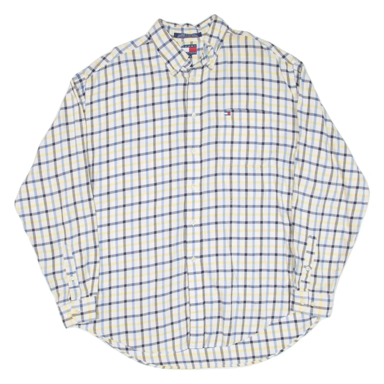 TOMMY HILFIGER Mens Shirt Blue Check Long Sleeve XL