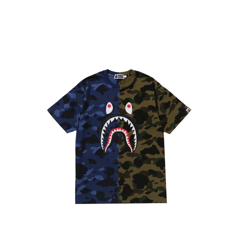 Split Camo Shark Cotton T-shirt