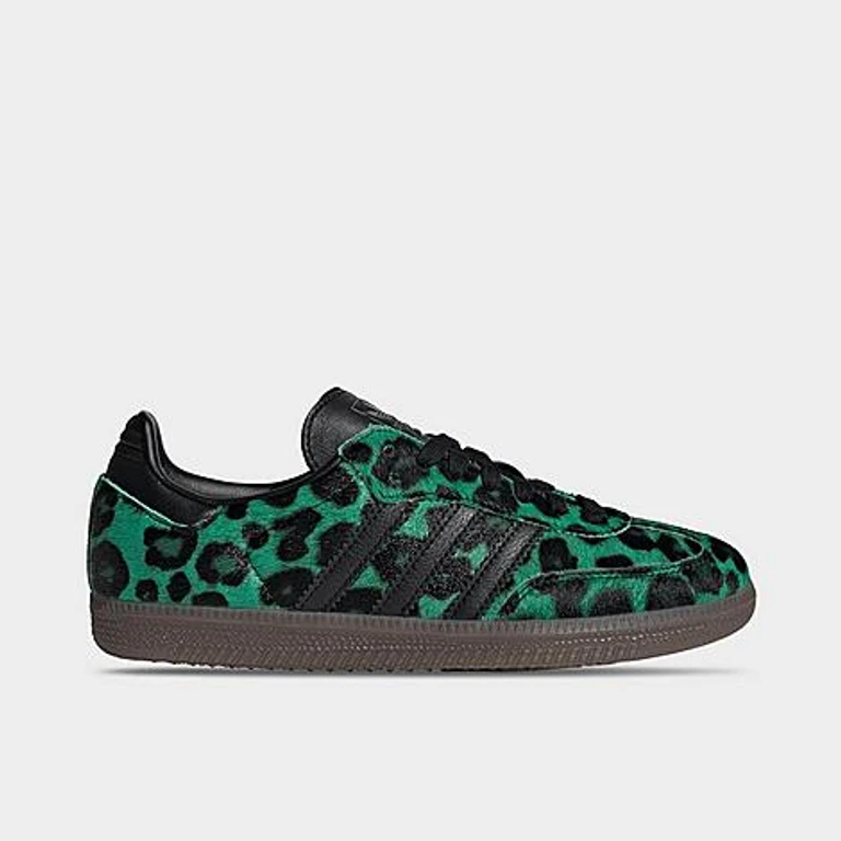 adidas Women's Originals Samba OG Tonal Leopard Print Casual Shoes in Semi Screaming Green/Core Black/Gold Metallic Size: 5.0