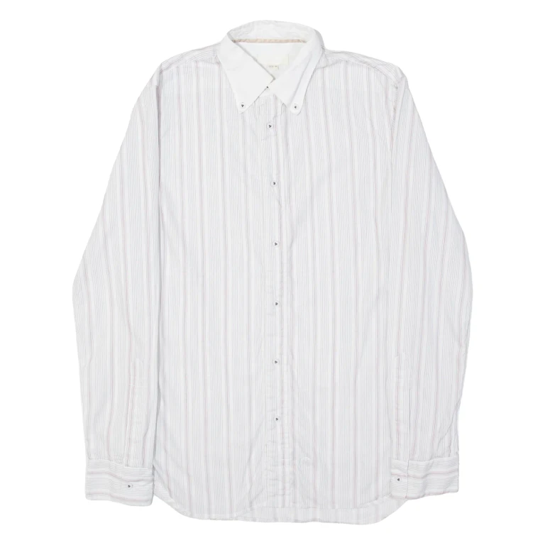 DIESEL Mens Flannel Shirt White Striped Long Sleeve M