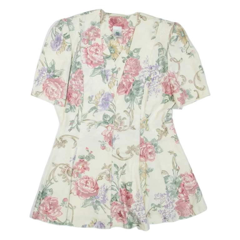 Womens Mini Dress Beige Viscose Floral Short Sleeve Short M