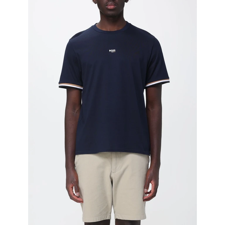 Slim Fit Cotton Crew Neck T-shirt with Contrast Logo and Trims (50557198403)
