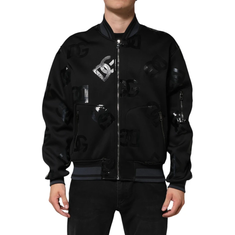Black Wool Logo Dg Mania Men Bomber Jacket Cashmere Clothing - Men