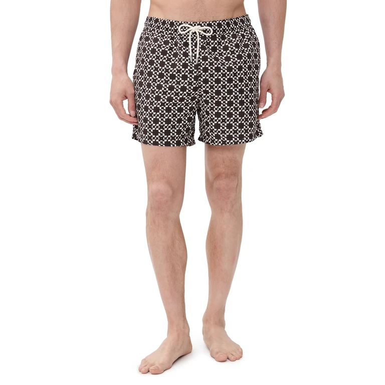 SIMKHAI Malachi Swim Shorts 14.5 Chocolate Ivory M