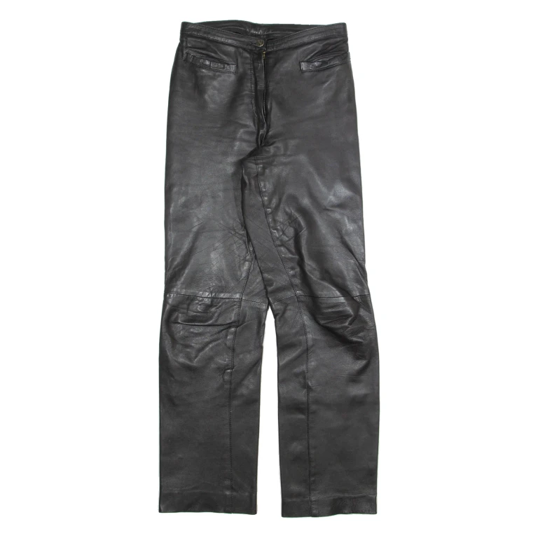 MODE DAME Womens Leather Trousers Black Slim Straight 90s W26 L29