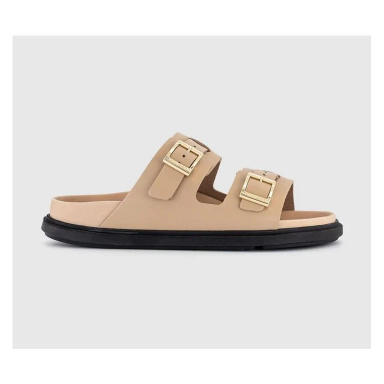 Madrid Big Buckle Natural Leather High Shine Sandals