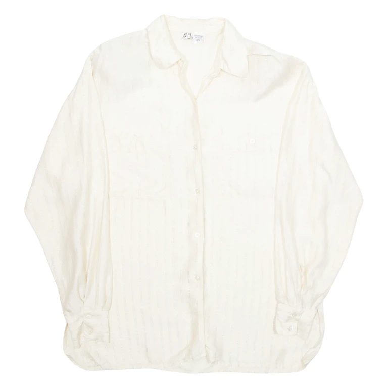 ANNE KLEIN Womens Blouse Cream Collared Long Sleeve Striped L