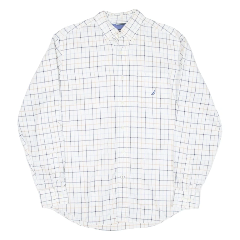 NAUTICA Mens Shirt White Check Long Sleeve M