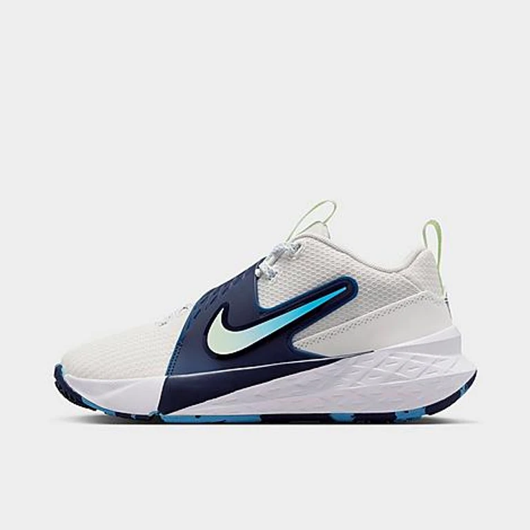 Nike Big Kids Team Hustle D 12 Basketball Shoes in Summit White/Midnight Navy/University Blue Size: 3.5