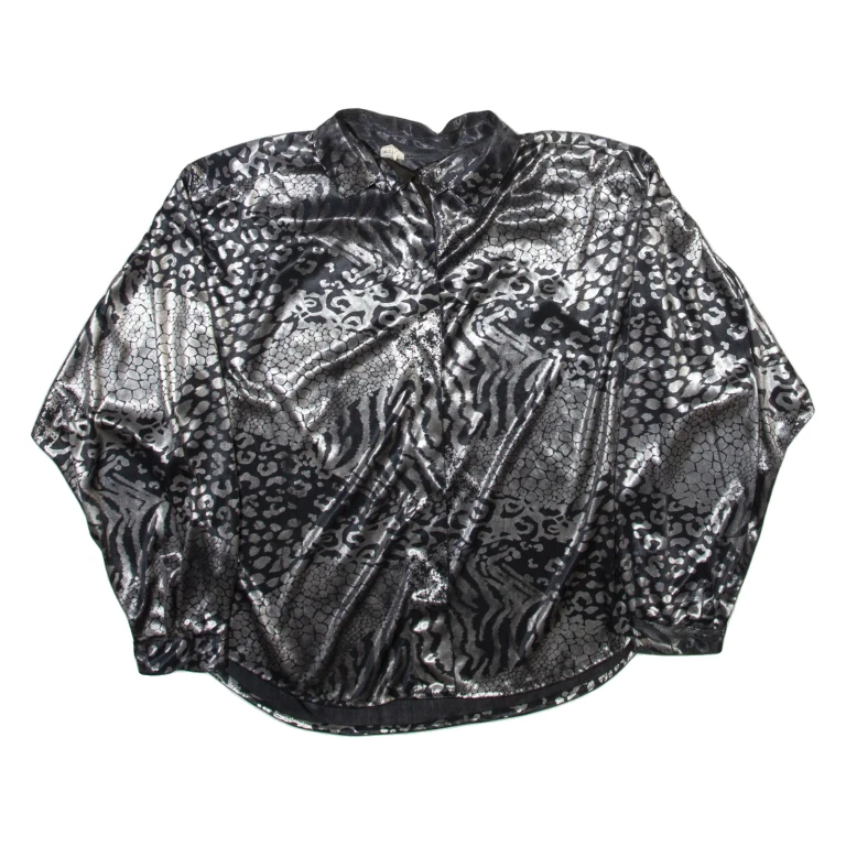 Womens Printed Shirt Silver Collared Long Sleeve Silk Animal Print M