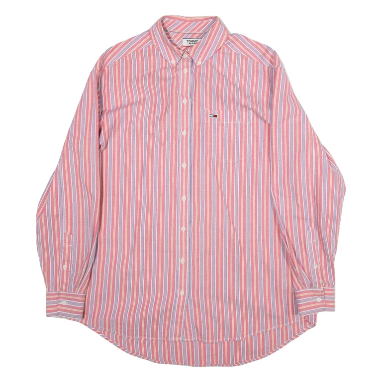 TOMMY JEANS Womens Shirt Pink Striped Long Sleeve XS
