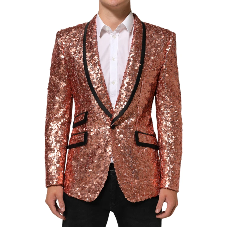 Dolce & Gabbana Pink Sequin Sicilia 1 Button Men Suit Blazer Pa+se - Men