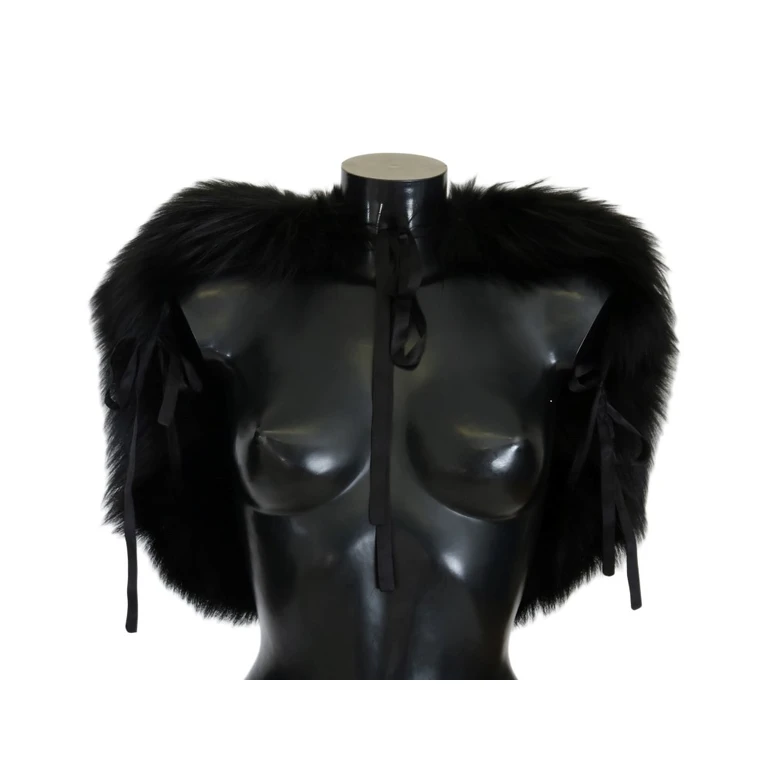 Dolce & Gabbana Black Silver Fox Fur Scarf - Women