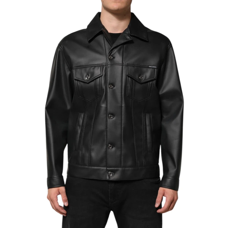 Dolce & Gabbana Black Polyester Button Down Biker Jacket Paper Elastane Clothing - Men
