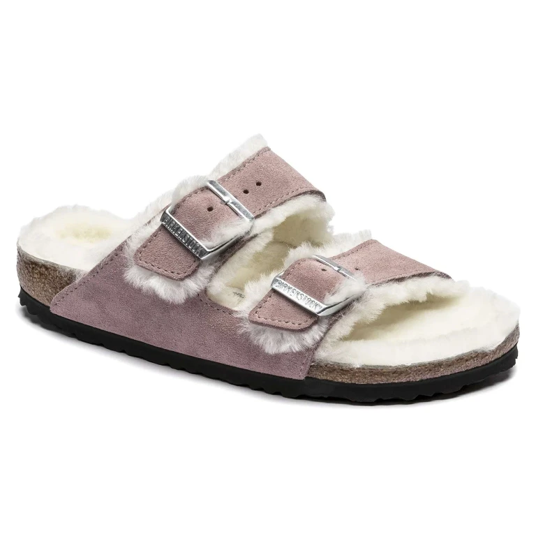 Arizona Shearling Suede Leather Soft Mauve Sandals