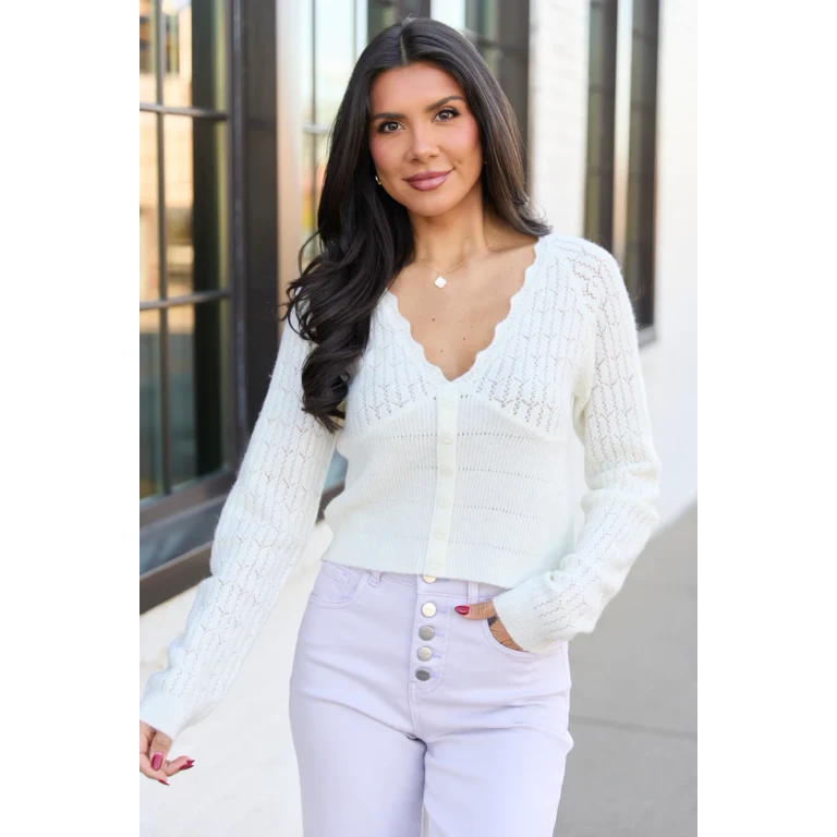 Pheobe Ivory Pointelle Cardigan Top