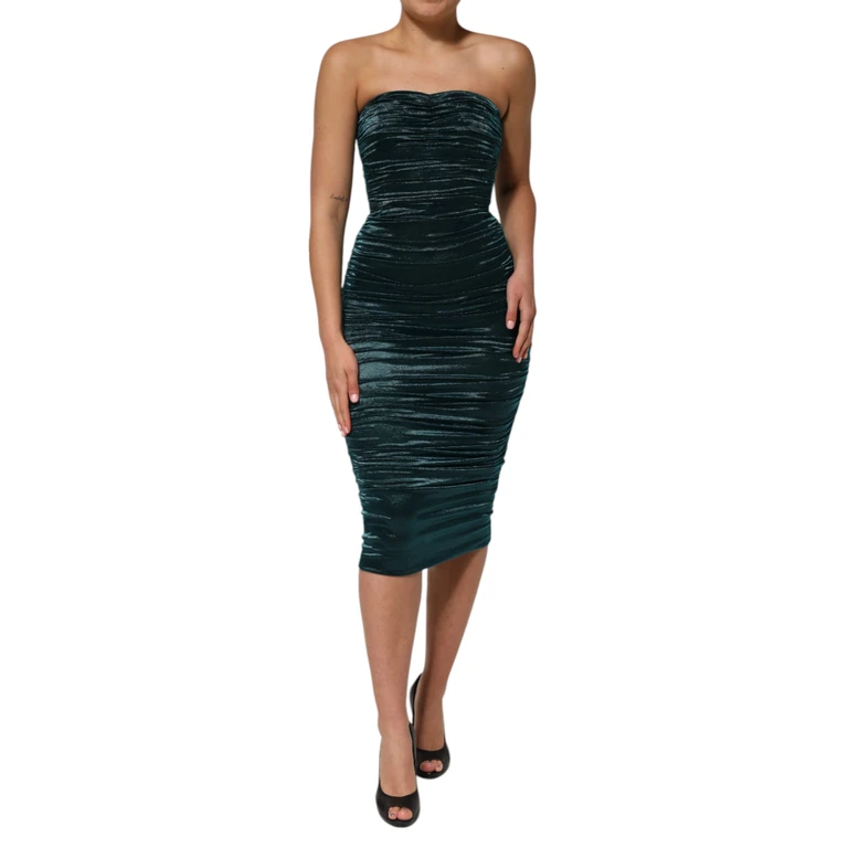 Dolce & Gabbana Green Silk Satin Fitted Strapless Dress Polyester Elastane - Women