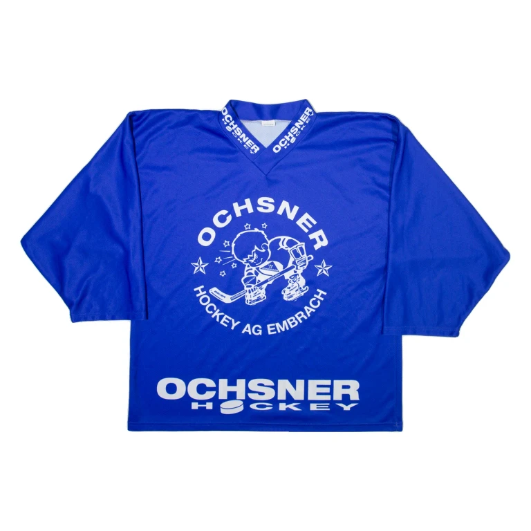 OCHSNER Hockey Mens Jersey Blue Long Sleeve USA V-Neck L