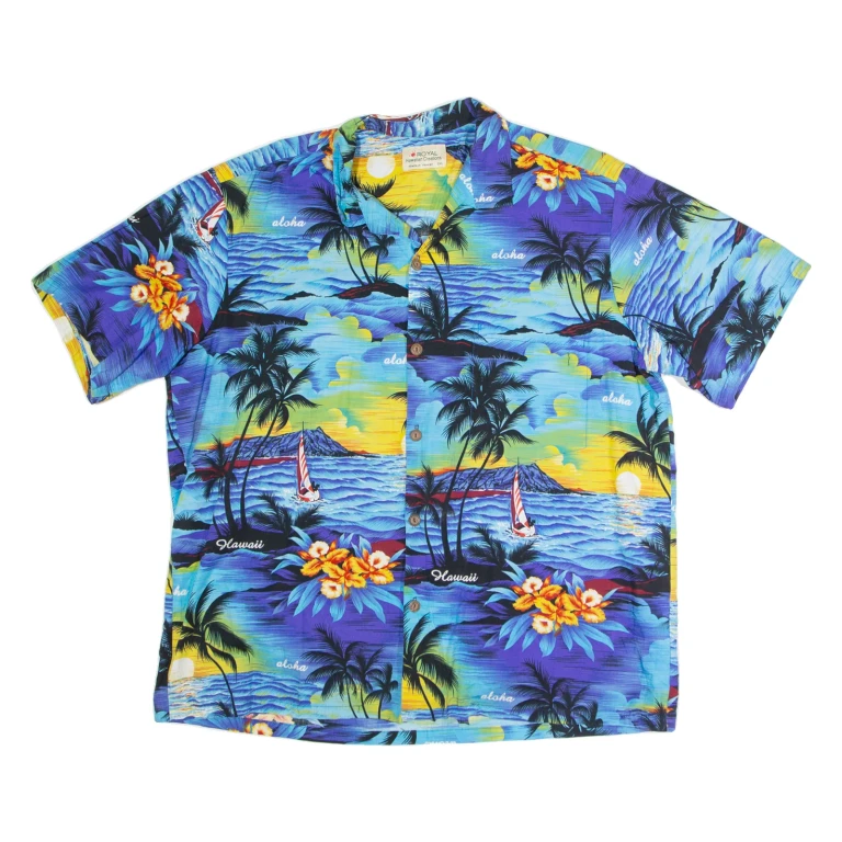 ROYAL Mens Hawaiian Shirt Blue Crazy Pattern 2XL