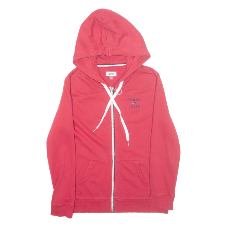 TOMMY JEANS Mens Red Hoodie Full Zip S