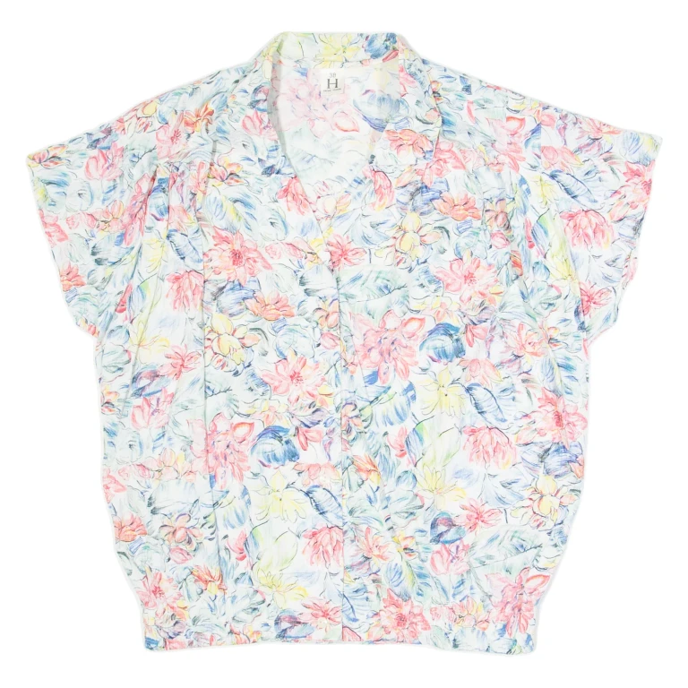 Womens Printed Blouse Pink Collared Floral L