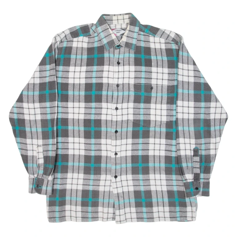 CASUAL LAND Mens Flannel Shirt Grey Check Long Sleeve L