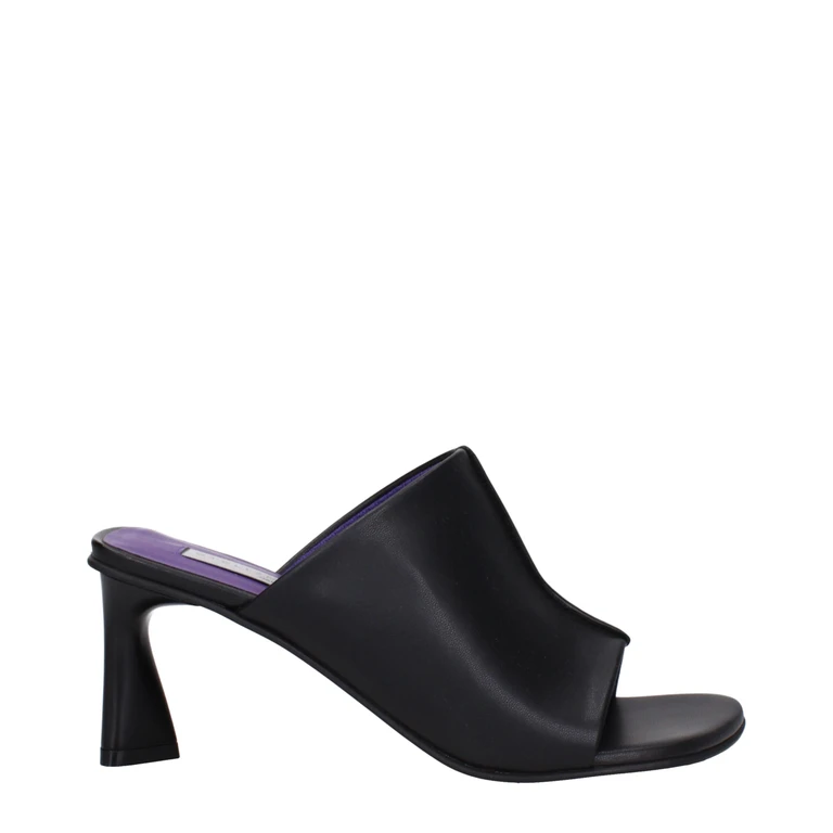 Black Leather Stiletto Heel Sandals - Women