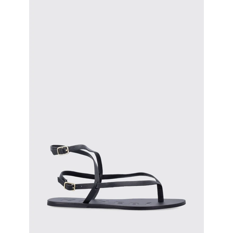 Low-Heeled Smooth Leather Thong Sandals with an Ankle Strap (I15Y0BLACK)
