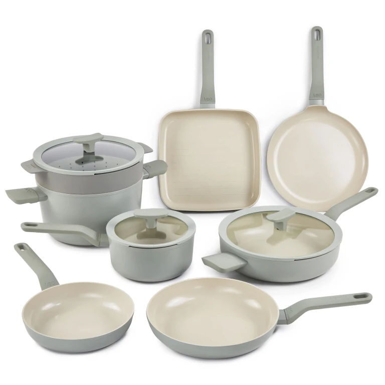 Leo Balance 11pc Nonstick Aluminum Cookware Set, Glass Lids, Moonmist