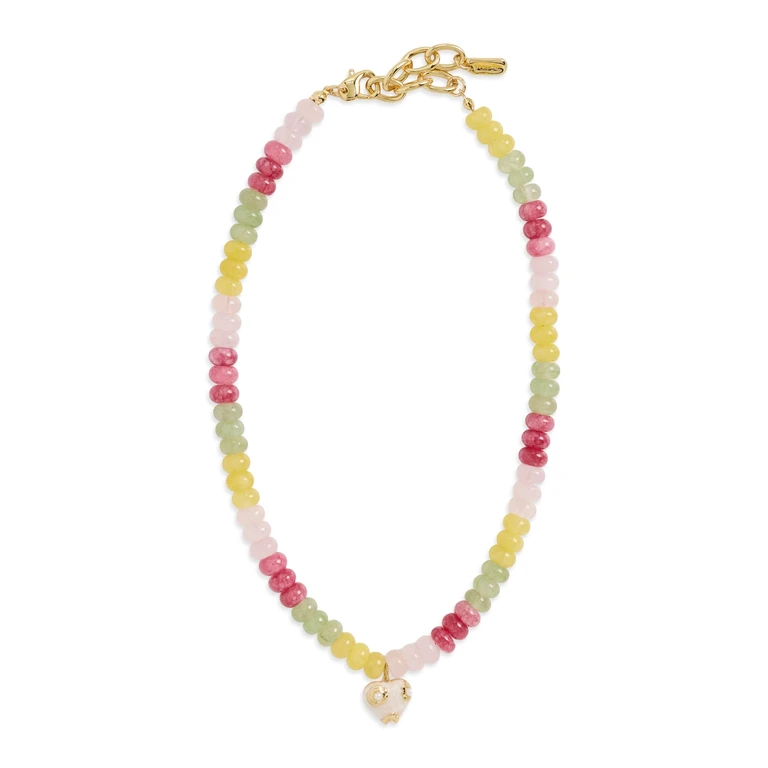 Logan Tay Pastel Beaded Heart Necklace Multi-Color One Size
